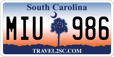 SC license plate MIU986