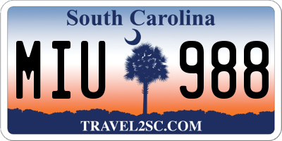 SC license plate MIU988