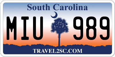 SC license plate MIU989
