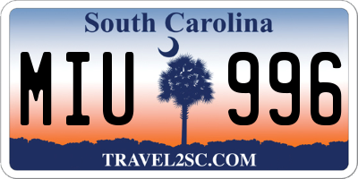 SC license plate MIU996