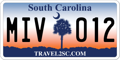 SC license plate MIV012