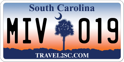 SC license plate MIV019