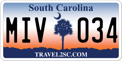 SC license plate MIV034