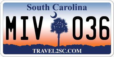 SC license plate MIV036