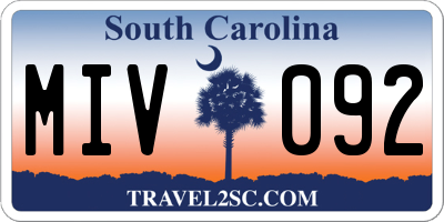 SC license plate MIV092