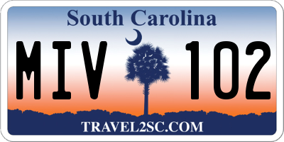 SC license plate MIV102