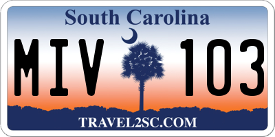 SC license plate MIV103
