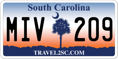 SC license plate MIV209