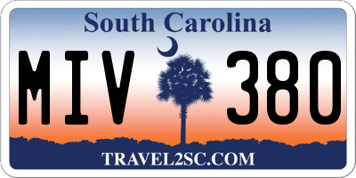 SC license plate MIV380
