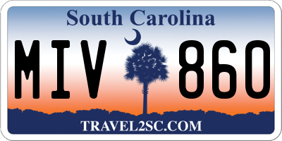 SC license plate MIV860