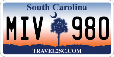 SC license plate MIV980