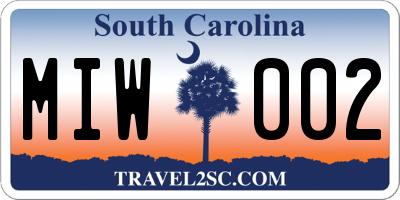 SC license plate MIW002