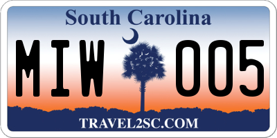 SC license plate MIW005