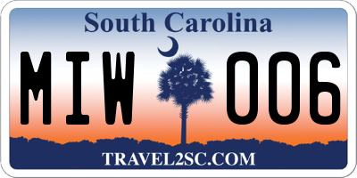 SC license plate MIW006