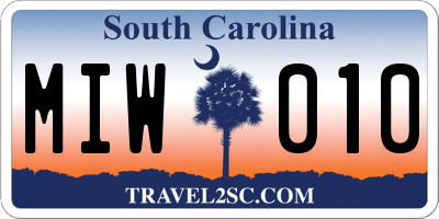 SC license plate MIW010
