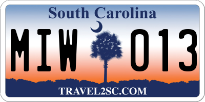 SC license plate MIW013