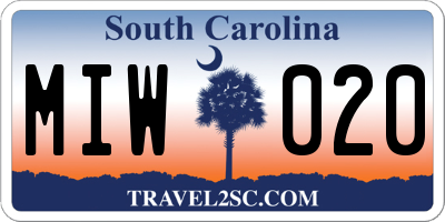SC license plate MIW020