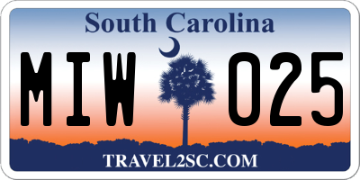 SC license plate MIW025
