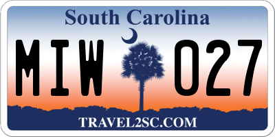 SC license plate MIW027