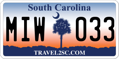 SC license plate MIW033