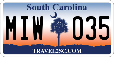 SC license plate MIW035