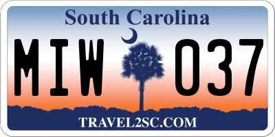 SC license plate MIW037