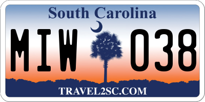 SC license plate MIW038