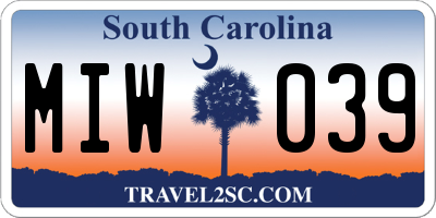 SC license plate MIW039