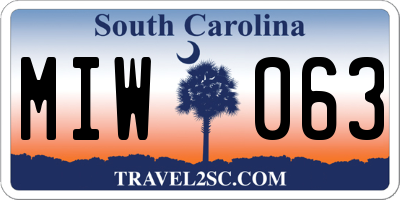 SC license plate MIW063