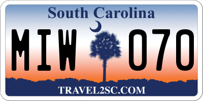 SC license plate MIW070