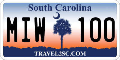 SC license plate MIW100