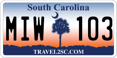 SC license plate MIW103