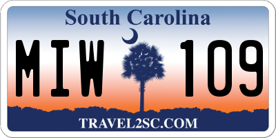 SC license plate MIW109