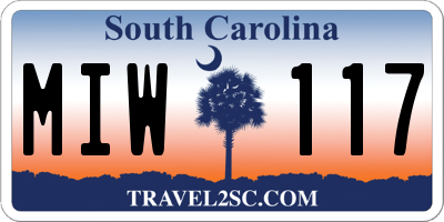 SC license plate MIW117