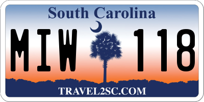 SC license plate MIW118