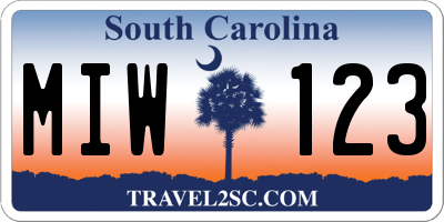SC license plate MIW123