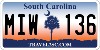 SC license plate MIW136