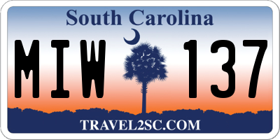 SC license plate MIW137