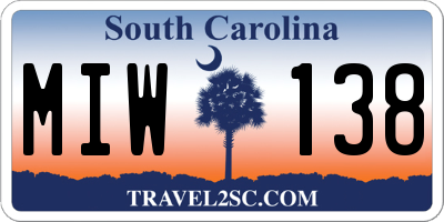 SC license plate MIW138