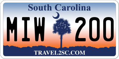 SC license plate MIW200