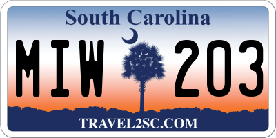 SC license plate MIW203