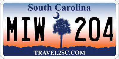 SC license plate MIW204