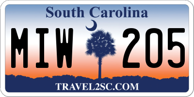SC license plate MIW205