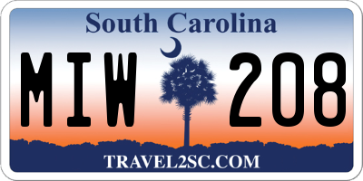 SC license plate MIW208