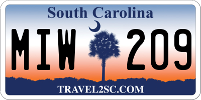 SC license plate MIW209