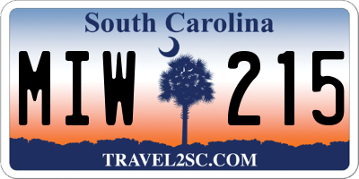 SC license plate MIW215