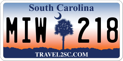 SC license plate MIW218