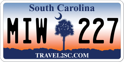 SC license plate MIW227
