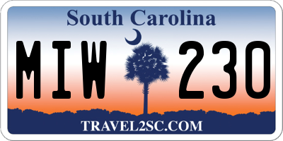 SC license plate MIW230