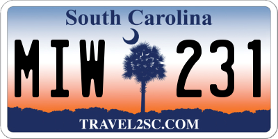 SC license plate MIW231